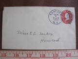 Canceled 1909 envelope with 2 cent pre-paid postage