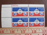 Block of 4 1976 25 cent Plane & Globes US airmail stamps, Scott # C89