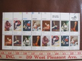Partial sheet of 16 1974 10 cent Universal Postal Union US postage stamps, Scott # 1530-37