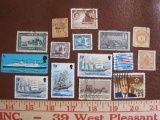 Lot of miscellaneous postage stamps, including three canceled US stamps, canceled stamps from