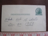 Prepaid 1 cent Jefferson US postcard with notation 