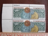 Block of 4 1975 Banking/Commerce 10 cent US postage stamps, #s 1577-1578