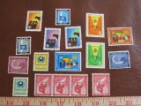 Lot consists of 14 individual United Nations stamps plus block of 3 United Nations Air Mail stamps