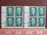 Two blocks of 4 (total 8) 1968 Thomas Jefferson 1 cent US postage stamps, #1278
