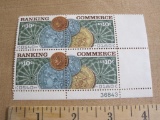 Block of 4 1975 10 cent Banking/Commerce US postage stamps, #s 1577-1578