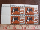 Block of 4 1966 Humane Treatment 5 cent US postage stamps, #1307
