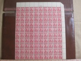 Full sheet of 100 1931 General Pulaski 2 cent US postage stamps, #690