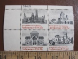 Block of 4 15 cent Architecture USA postage stamps, #s 1838-1841