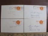 Lot of 4 used prepaid postcards featuring 8 cent Samuel Adams, Patriot US postage stamps, three of