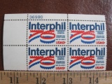 Block of 4 1976 13 cent Interphil US postage stamps, #1632