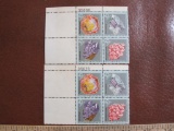 Two blocks of 4 (total 8) 1974 10 cent Mineral Heritage US postage stamps, #s 1538-1541