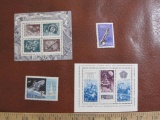 Lot of unused spaced-themed Soviet Union postage stamps, three in a block from 1970, four in a block
