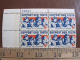 Block of 4 1968 6 cent Support Our Youth US postage stamps, #1342