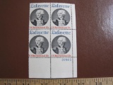 Block of 4 1977 13 cent Lafayette US Bicentennial US postage stamps, #1716