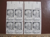 Two blocks of 4 (total 8) 1974 10 cent Robert Frost US postage stamps, #1526