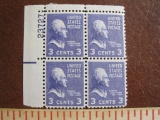 Block of 4 1938 3 cent Jefferson US postage stamps, Scott # 807