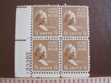 Block of 4 1938 1 1/2 cent Brown Martha Washington US postage stamps, Scott # 805