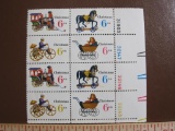 Block of 8 1970 6 cent Christmas toys US postage stamps, Scott # 1415-18