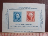 Souvenir sheet of 2 1947 Centenary International Philatelic Exhibition 5 and 10 cent US stamps