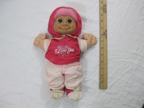 Vintage RUSS Troll Kidz Doll in I love you Jumpsuit, 9 oz