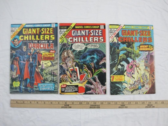 Three Bronze Age Giant-Size Chillers Comic Books including #1 June 1974, #2 May 1975, and #3 Aug