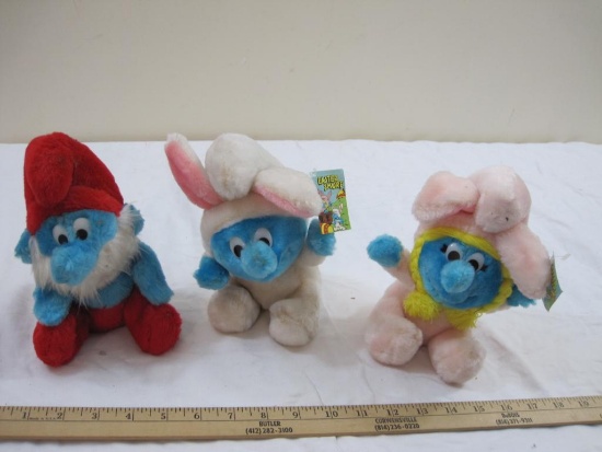 Three Vintage Smurfs including 2 Easter Smurfs and Papa Smurf (with tags), Peyo, 1981-1983, 1 lb 1