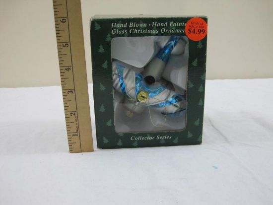 Airplane Glass Christmas Ornament, Hand Blown and Hand Painted, in original box, 6 oz