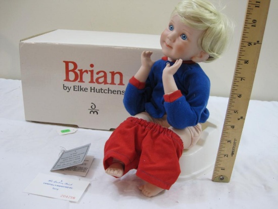 Brian by Elke Hutchens Porcelain Doll, The Danbury Mint, in original box with potty seat, 2 lbs 10