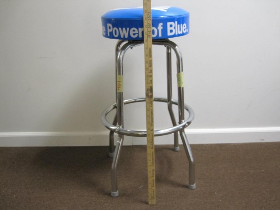 Miller - The power of Blue. Rotating stool with chrome legs, approx 30" tall, 14" in diameter