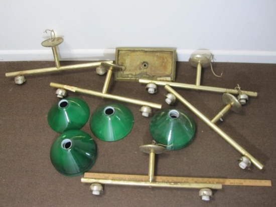 Set of Bar Lights originally from O'Sullivan's in Stamford CT, 8 Green glass shades, brass fixtures,