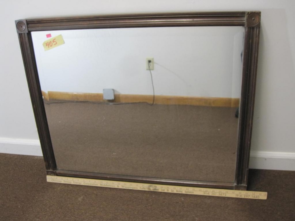 Lot Large Beveled Glass Mirror With Antique Wood Frame