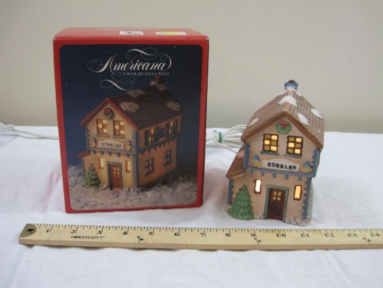 Cobbler House, Lighted Americana Porcelain Collectable, in original box, 1991 National Decorations,