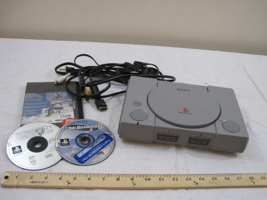 Sony Playstation Game System with Cords and 2 games including Twister Metal 2 and Cool Boarders 3,