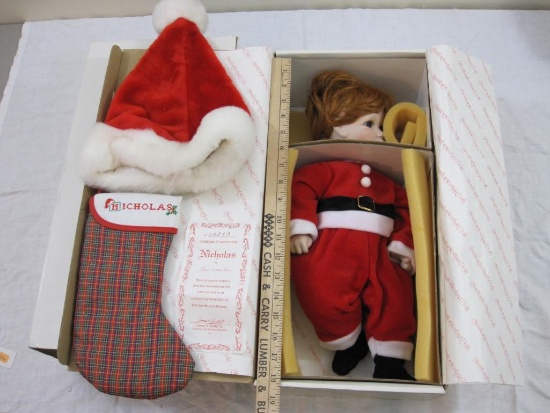 Santa's Little Helper Nicholas by Connie Walser Derek Porcelain Doll, Heritage Dolls, 1992, 4 lbs