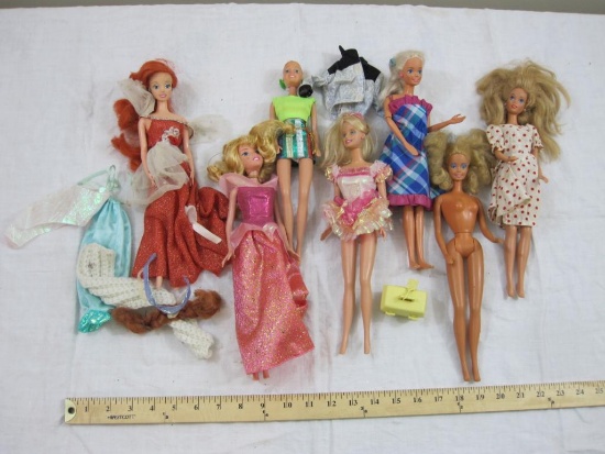 Lot of 7 Dolls and Accessories including Barbie and more, 1960s-1990s, AS IS, 1 lb 10 oz