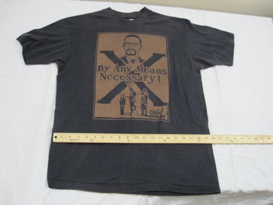 Vintage Malcom X By Any Means Necessary! T-Shirt, The Radical Times Newspaper for Conscious Black