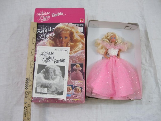 Twinkle Lights Barbie, box is opened but doll never removed from packaging, box has some damage (AS