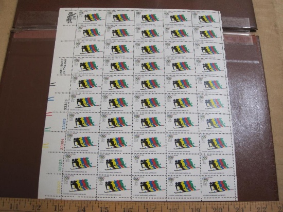 Full sheet of 50 1972 11 cent Olympic Games Skiing US airmail stamps, Scott # C85