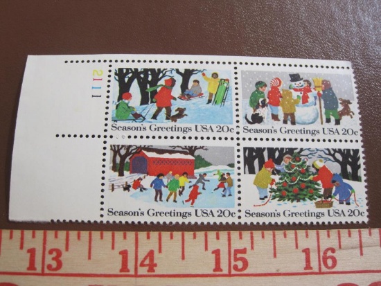 Block of 4 1982 20 cent Season's Greetings US postage stamps, Scott # 2027-30