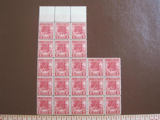 One block of 21 1928 2 cent Washington at Prayer US postage stamps, Scott # 645