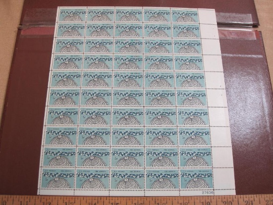 Full sheet of 50 1963 5 cent Science US postage stamps, Scott # 1237