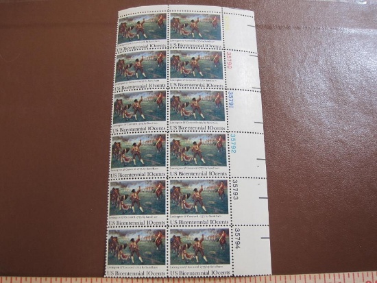 Block of 12 1975 10 cent Lexington-Concord Battle US postage stamps, Scott # 1563