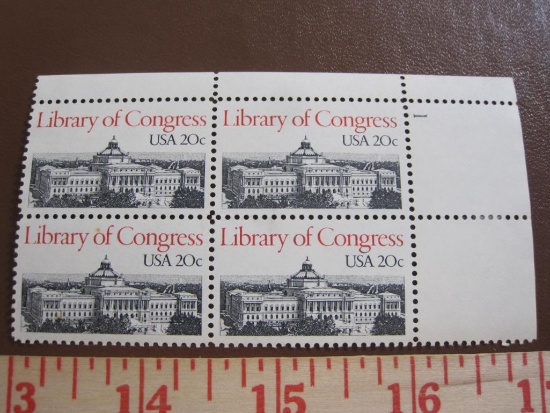 Block of 4 1982 20 cent Library of Congress US postage stamps, Scott # 2004