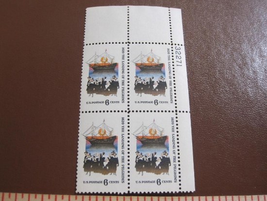Block of 4 1970 6 cent Landing of the Pilgrims US postage stamps, Scott # 1420