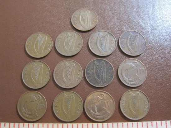 Lot of thirteen bronze Irish pennies from various years; 2 x 1971, 3 x 1976, 2 x 1978, 3 x 1980 and
