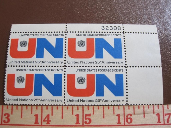 Block of 4 1970 6 cent United Nations US postage stamps, Scott # 1419