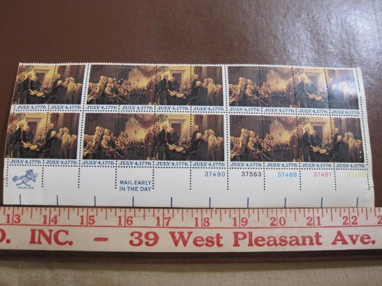 Block of 20 1976 13 cent Declaration of Independence US postage stamps, Scott # 1691-94