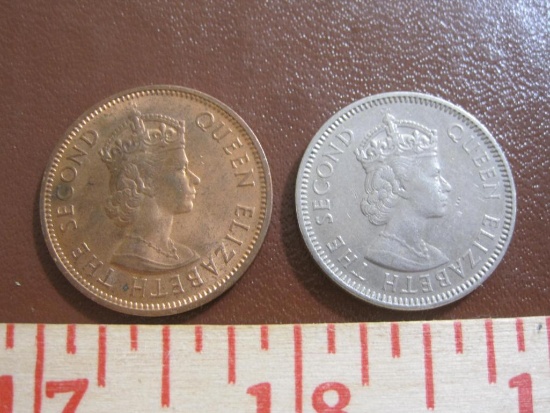 TWO 1965 British Caribbean Territories Eastern Group coins: one Queen Elizabeth 1 cent, one Queen