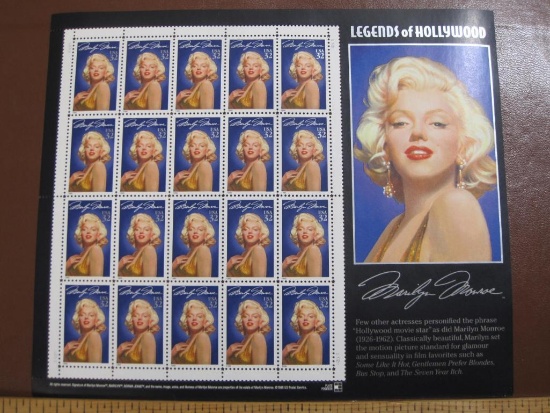 Legends of Hollywood 1995 Marilyn Monroe full uncut souvenir sheet featuring 20 32 cent Marilyn US