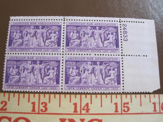 Block of 4 1953 3 cent American Bar Association US postage stamps, Scott # 1022